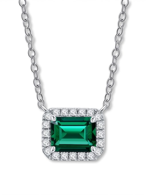 Emerald (including chain) [P 0640] 925 Sterling Silver High Carbon Diamond Green Geometric Dainty Necklace